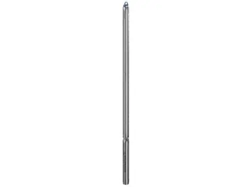 Grundfos Unterwasserpumpe in schlanker Form aus Metall, mit dünnem Rohr und blauen Akzenten oben, geeignet für den Einsatz in Brunnen.